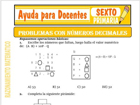 Problemas Con Números Decimales Para Sexto De Primaria Ayuda Para Docentes