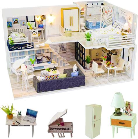 Spilay Dollhouse Miniature With Furniture Diy Wooden Crafts Doll House