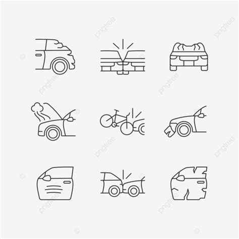 Road Traffic Accidents Linear Icons Set Collision Illustration Pack Vector Collision