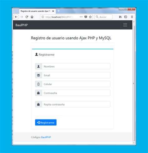 Registro y validación de usuarios con Ajax PHP y MySQL BaulPHP