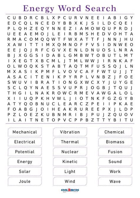 Printable Energy Word Search