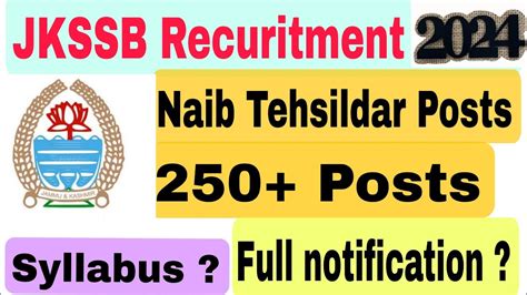 Jkssb Naib Tehsildar Recuritment 2024 Jkssb Naibtehsildar