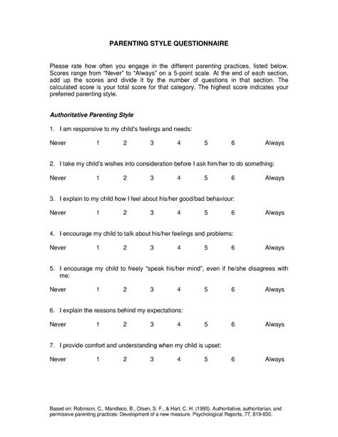 Parenting Style Questionnaire Parenting Style Questionnaire Please