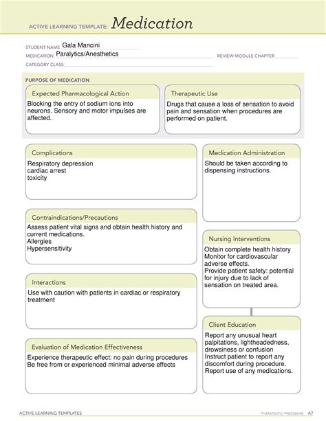 Paralytics Anesthetics Med Template ACTIVE LEARNING TEMPLATES