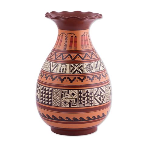 Unicef Market Handcrafted Decorative Cuzco Vase With Inca Motifs From