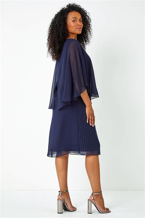 Navy Petite Embellished Chiffon Overlay Dress Petite Uk