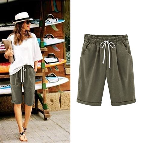 Bermuda Shorts For Women Trendy Summer 2024 Beach Drawstring Knee