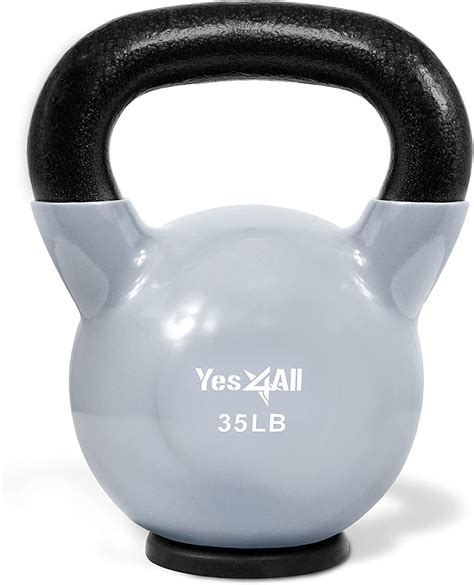 Yes4All 35lb Vinyl Coated PVC Kettlebell With Rubber Base Gray