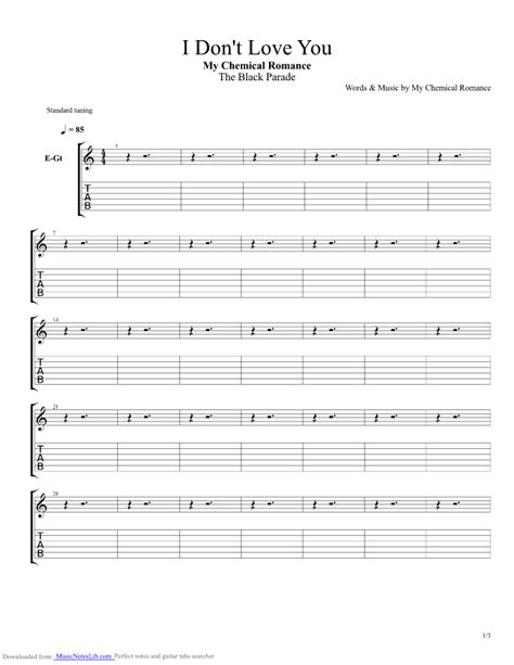 I Dont Love You Guitar Pro Tab By My Chemical Romance Musicnoteslib