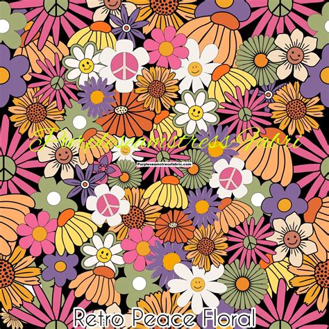 Retro Peace Floral Purpleseamstress Fabric