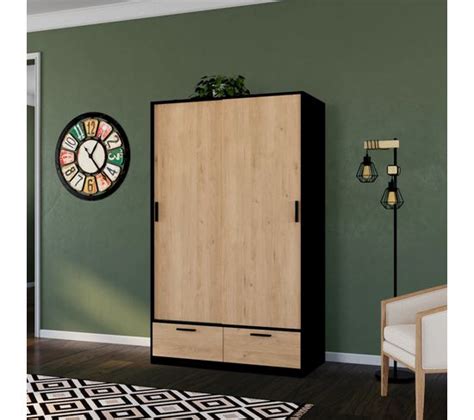 Armoire Portes Coulissantes Dress Tiroirs Ch Ne Noir L Cm