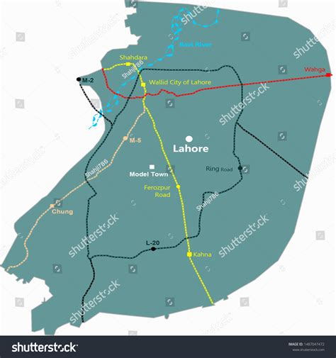 Lahore Pakistan Outline Map Road Guide Stock Illustration 1487047472