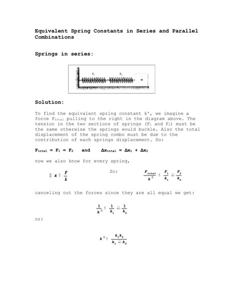 Equivalent Spring Constants In Series And Parallel Combinations