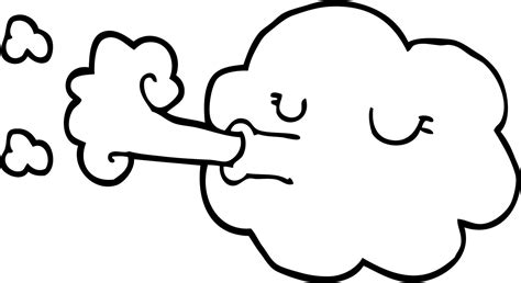 Line Drawing Cartoon Cloud Blowing A Gale Vector Art At Vecteezy