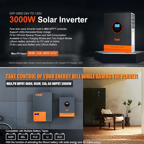 Inversor H Brido Solar De W V Cc A Vca Inversor De