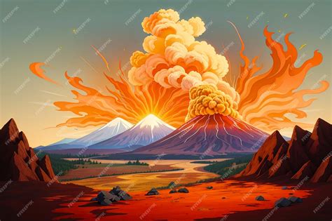 Premium AI Image | Animated volcanic eruption outdoor scene