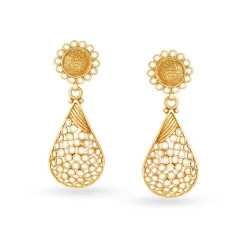 Buy Teardrop Pattern Gold Drop Earrings With Rava Work At Best Price Tanishq Singapore Online