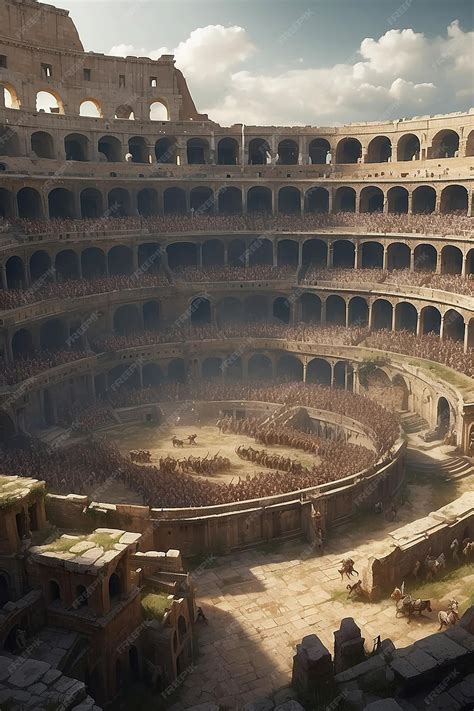 Premium Photo | An ancient coliseum where mythical creatures engage in