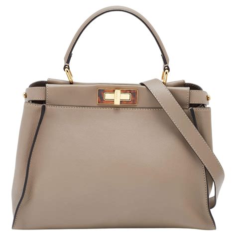 Fendi Beige Leather And Plexiglass Regular Peekaboo Top Handle Bag At