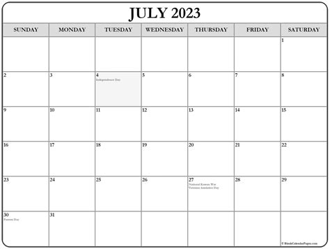 July 2020 Calendar With Holidays