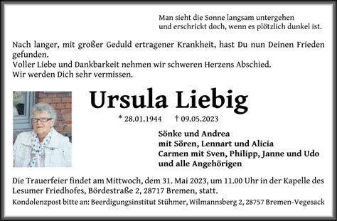 Traueranzeigen Von Ursula Liebig Trauer Gedenken