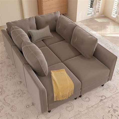 Llappuil Sectional Sleeper Sofa Seater Velvet Modular Couch With