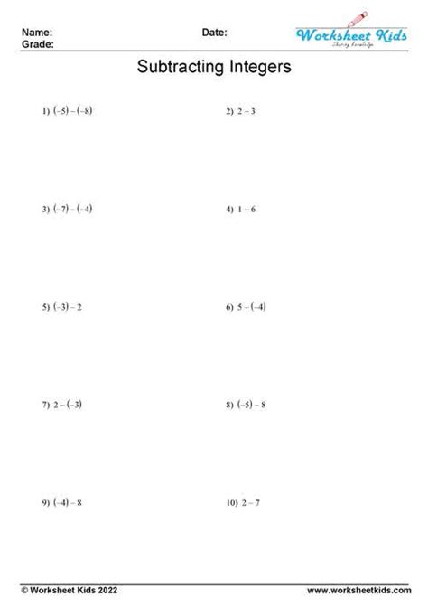 Adding And Subtracting Integers Worksheets For Grades 6 8 PDF