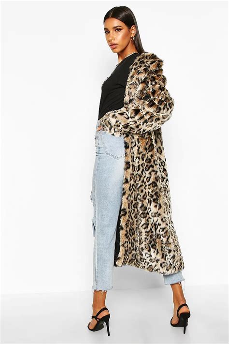 Leopard Faux Fur Longline Coat Tradingbasis