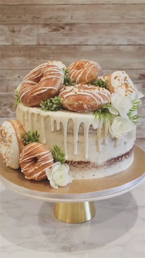 Naked Donut Drip Cake Naked Cake Drip Cake Donut Cake Leaves