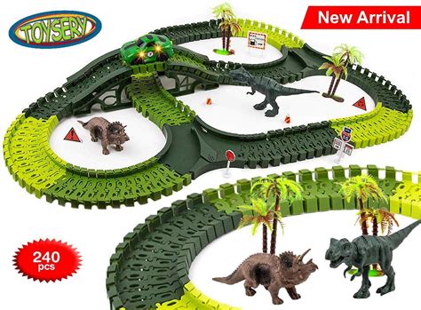 Dinosaur World Track Set 240 Flexible Pcs Car Track Set With 2