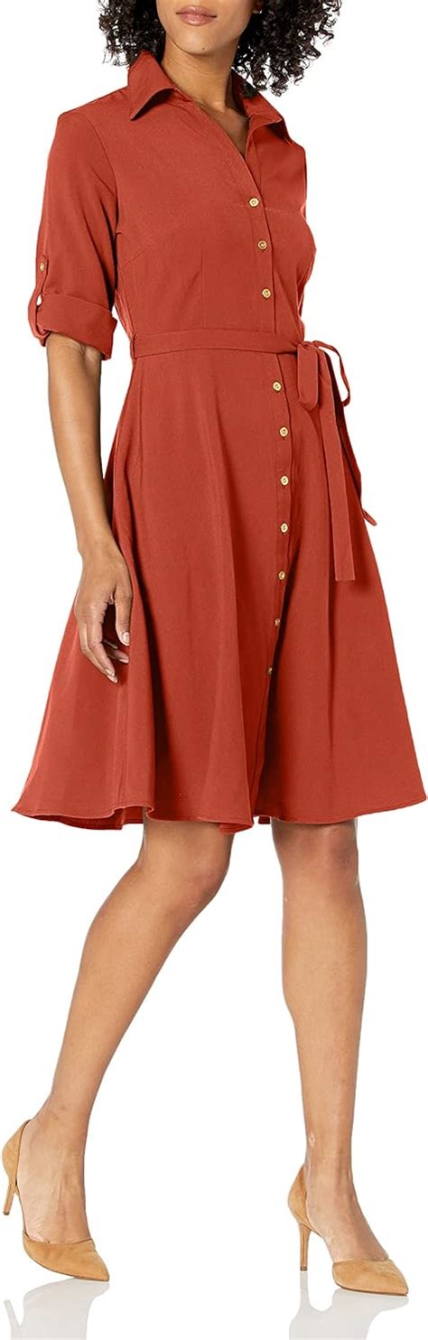 Sharagano Womens Button Front Pleated Shirt Casual Dress Arabian