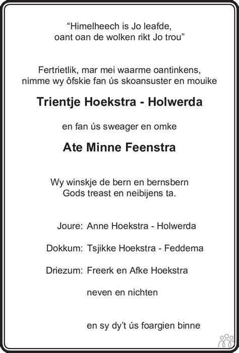 Trientje Hoekstra Holwerda 27 10 2023 Overlijdensbericht En