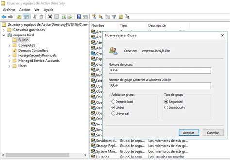 Gestión de Usuarios y Grupos Windows Server 2016