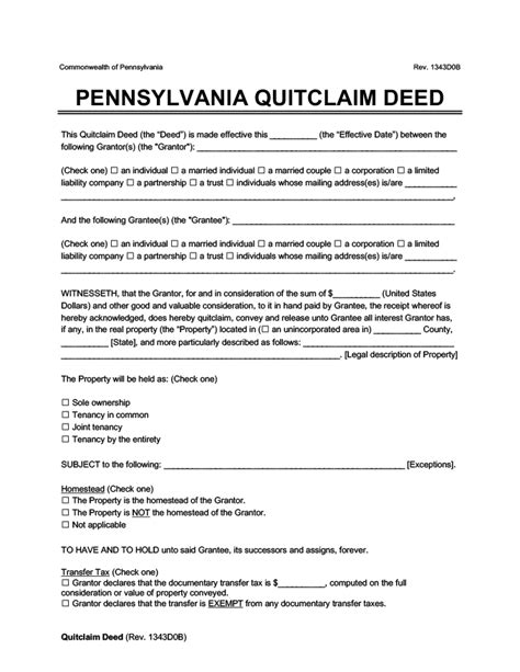 Free Pennsylvania Quitclaim Deed Form Pdf And Word