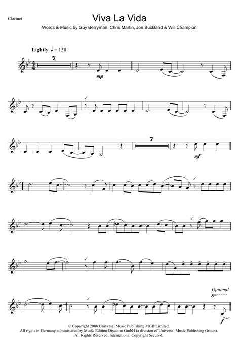 Coldplay Viva La Vida Sheet Music