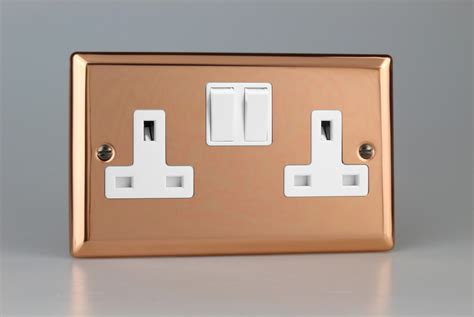 Varilight Urban Polished Copper 2 Gang 13A Double Pole Switched Socket