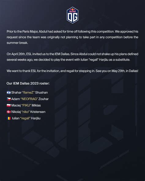 OG CS GO On Twitter Invited To IEM Dallas 2023 And Roster Update