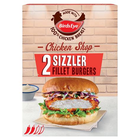 Birds Eye Chicken Shop 2 Sizzler Breaded Chicken Fillet Burgers 227g Breaded And Battered