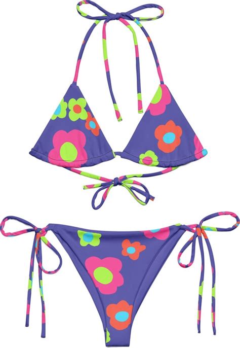 Formula S7 Floral Doodles Purple Print Recycled String Bikini