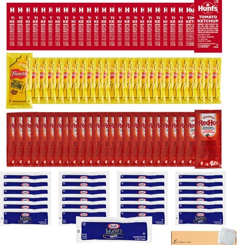 Savorland Single Serve Packets 25 Mayonnaise Packets 25 Mustard Packets 25