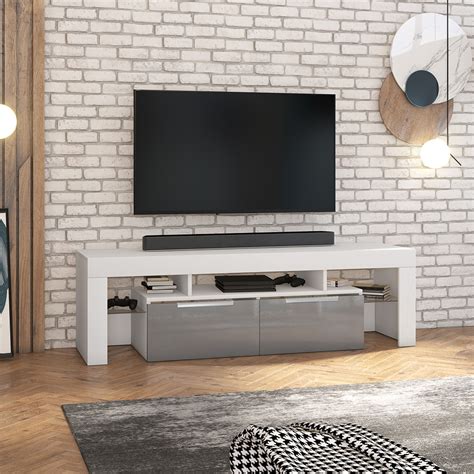 Vergon Meuble Tv Blanc Mat Gris Brillant Selsey