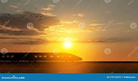 High Speed Train Silhouette in Motion at Sunset. Fast Moving Modern ...