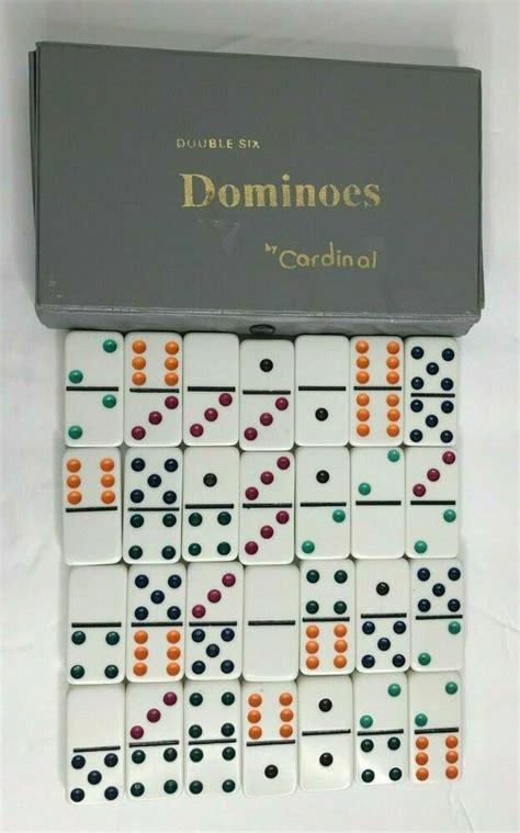 Dominoes Double Six Cardinal Vintage Gray Vinyl Case Color Dots Pre