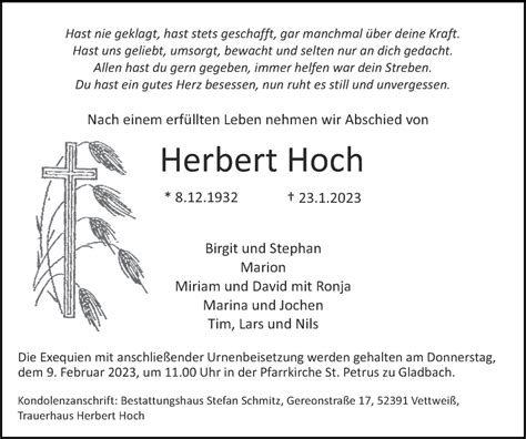 Traueranzeigen Von Herbert Hoch Aachen Gedenkt