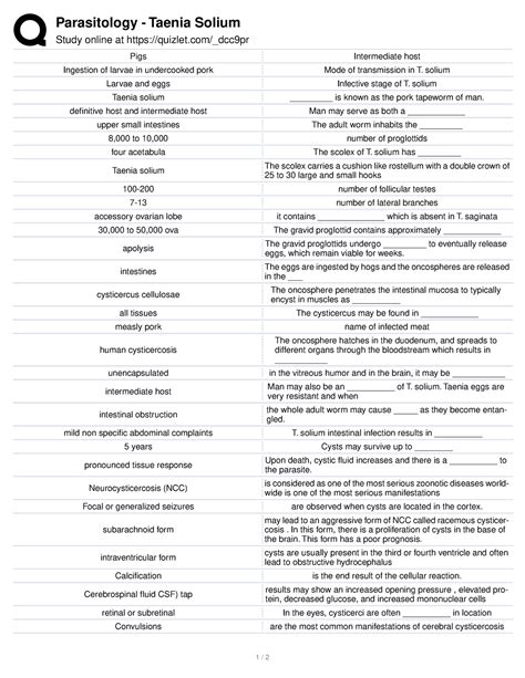 T Solium Reviewer Parasitology Taenia Solium Study Online At