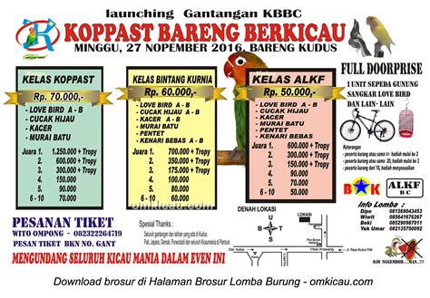 Brosur Lomba Burung Berkicau Launching Gantangan Kbbc Kudus November