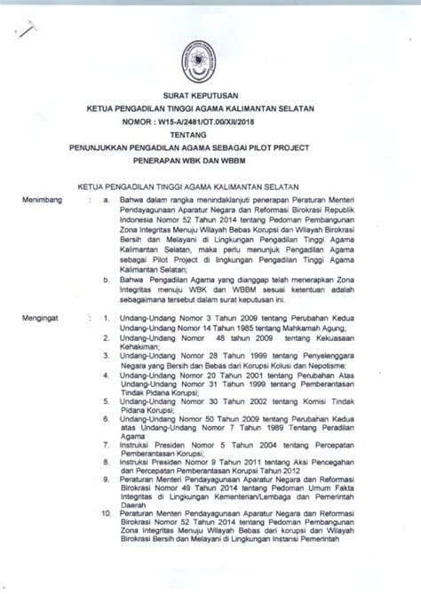 Pdf Surat Keputusan Ketua Pengadilan Tinggi Agama Surat