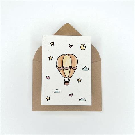Dreamy Hot Air Balloon Baby Shower Gift Enclosure Mini Card For New Baby Premium Textured