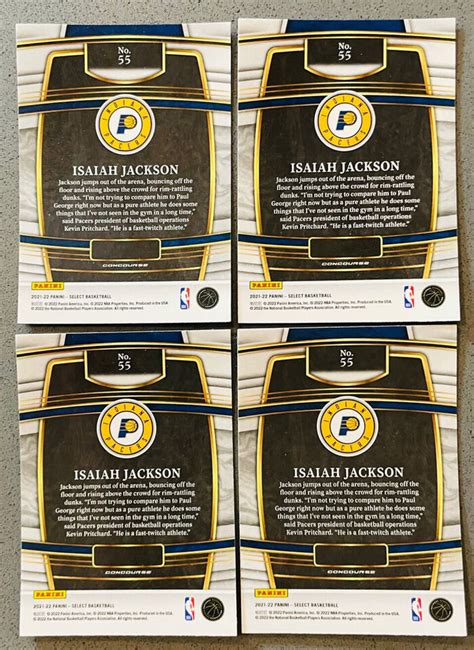 4x Lot 2021 22 Panini Select NBA 55 Isaiah Jackson Concourse Level