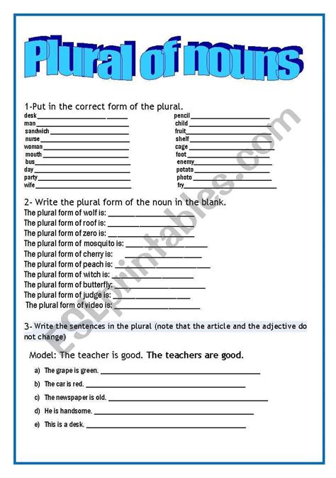 Plural Of Nouns Exercícios - Plural Of Nouns Exercicios - FDPLEARN